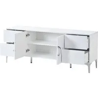 OKWISH Sideboard 150x59,5x38 cm – Hochglanz Weiß mit 4 Schubladen & 2 Türen