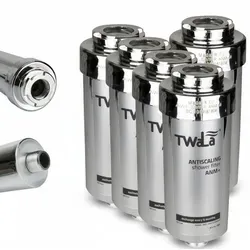 5x TWaLa Duschfilter Chrom Wasserfilter gegen Kalk und Chlor - TWaLa Duschfilter in Chrom-Optik für die einfache Montage zwischen Brause und Schlauch. Entfernt effektiv Kalk und Chlor für ein angenehmeres Duscherlebnis. Ideal für Zuhause und unterwegs, mit einer Lebensdauer von ca. 5000 Litern.