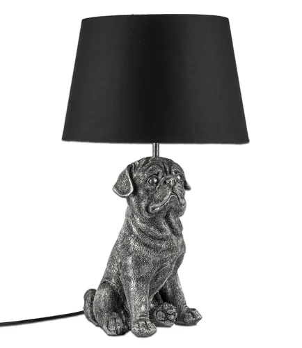 Formano Tischlampe Bulldogge, 52cm Antik Silber Schwarz - Moderne Tischlampe mit Bulldoggen-Design, ideal für Tierliebhaber. Energieeffizient und stilvoll, bringt sie Charme in jeden Raum.