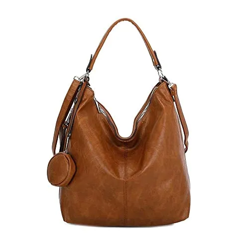 OBC Damen Tasche Shopper Hobo-Bag - Elegante Umhängetasche in Leder-Optik Cognac, XXL Größe für Alltag und Reisen, modern und praktisch