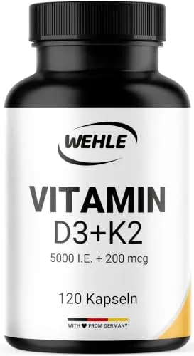 Hochdosierte Vitamin D3 K2 Kapseln – 120 Stück mit 5000 IE D3 + 200 µg K2