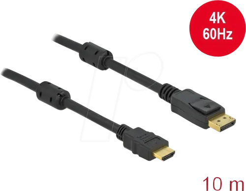 DELOCK 85960 - Aktives DP 1.2 zu HDMI Kabel 4K 60 Hz 10 m - HiFi-Kabel mit aktiver Konvertierung für optimale Bildqualität, unterstützt 4K Auflösung und 3D Displays, ideal für Grafikkarten ohne DP++ Ausgang.