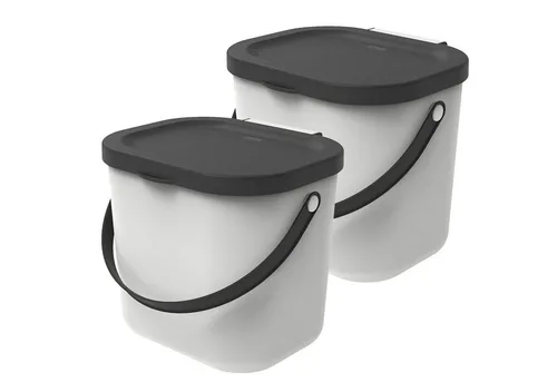 ROTHO Biomülleimer Albula 2er-Set Komposteimer 6l – kompakte Müllbehälter ideal für Küche, Stapelbar, mit Griff & Deckel – 6 l Recycling-Set für jeden Raum