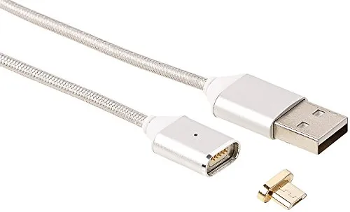 Callstel USB Kabel magnetisch: USB-Lade- & Datenkabel mit magnetischem Micro-USB-Stecker, 1 m, Silber (Ladekabel für Smartphone, Magnet USB Ladekabel, Magnetisches)