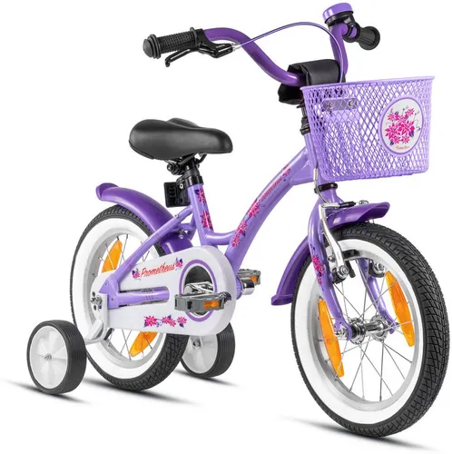 PROMETHEUS BICYCLES Kinderfahrrad 14 Zoll für Mädchen - Straßenfahrrad für Kinder ab 4 Jahren mit sicherem Sicherheitspaket und kindgerechtem Bremssystem. Ideal für kleine Abenteurerinnen!