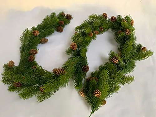 mucplants Tannengirlande mit echten Zapfen, Spritzguss-Verfahren, Kunsttanne, Girlande, Länge 180cm, Edeltanne, künstliche Tanne für Zimmer-, Büro-, Gaststätten- oder Messedekoration
