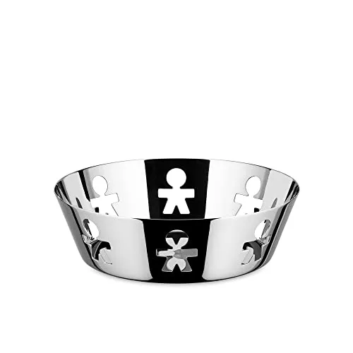 Alessi Girotondo Designkorb aus Edelstahl - Eleganter Obstkorb aus poliertem Edelstahl mit dekoriertem Rand, perfekt für stilvolle Tischdekoration und vielseitig einsetzbar.