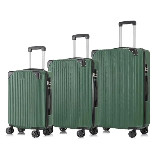 yonsly Trolley Reisekoffer Set - 3-teiliges Hartschalen-Kofferset in Dunkelgrün - Robustes Kofferset aus hochwertigem ABS-Material mit 360°-Doppelrollen für mühelosen Transport. Inklusive Sicherheitsschloss und ergonomischem Gummigriff für hohen Komfort auf Reisen.