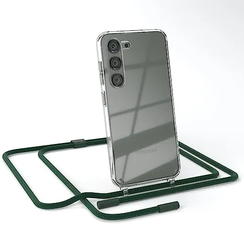EAZY CASE - Handykette kompatibel mit Galaxy S23 - dünne Handyhülle für Galaxy S23 Hülle mit Band als Fallschutz Kette zum Umhängen transparente Hülle Silikon in Pinien Grün