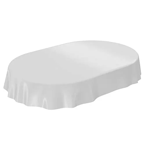 Wachstuchtischdecke Wachstuch abwaschbare Tischdecke Uni Glanz Einfarbig Hellgrau Schnittkante Oval 140 x 240cm