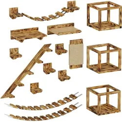 QLS Katzen Kletterwand Set XXL – Hängebrücke und Katzenbett zur Wandmontage - Kratzbäume & Möbel – Deckenhohe Kletterwand für Katzen, bietet viel Platz zum Spielen und Entspannen in Ihrem Zuhause.