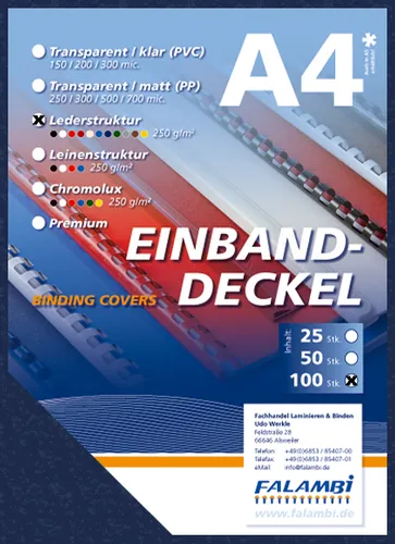 Einband - Deckblatt in Lederstruktur - dunkelblau / Rückenkarton DIN A4 100