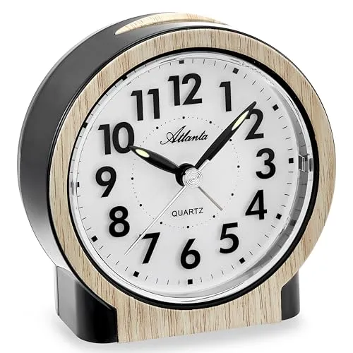 Atlanta Wecker ohne Ticken geräuscharm mit Licht Snooze Quarz Analog
