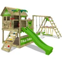 FATMOOSE Spielturm TikaTaka - Abenteuer-Stelzenhaus mit Wellenrutsche - Schaukeln und Spielen im eigenen Garten! Der Spielturm bietet zahlreiche Spielmöglichkeiten und kommt mit 10 Jahren Garantie. Perfekt für Kinder ab 3 Jahren.