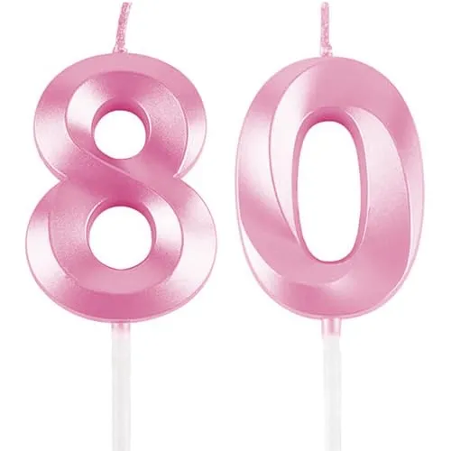 Geburtstagskerzen Zahlen 80, Rosa Geburtstag Kerzen, 3D Tortendeko, Geburtstagskerze Kuchendeko für Geburtstag Party, Hochzeiten, Firmenfeiern, Jubiläen kuchen Dekoration, Birthday Candle Number 80