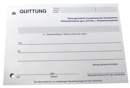 QUITTUNGSBLOCK für Kleinunternehmer, SD,2 x 50 BLATT,QUITTUNG (22427) 2 x