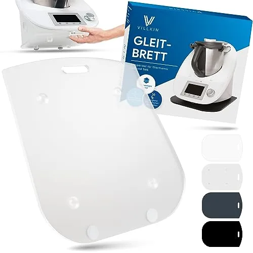 Villkin Gleitbrett kompatibel für Thermomix TM5 und TM6 - Aus Acrylglas mit hochwertigen Teflongleitern - Unterlage zum einfachen Verschieben (Universal, Milchglas/Transparent)
