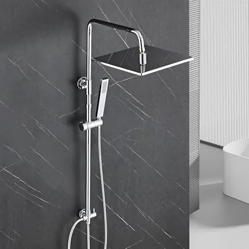 JOHO Edelstahl Regendusche Duschsystem ohne Armatur – Höhenverstellbare Duschstange mit XXL Kopfbrause