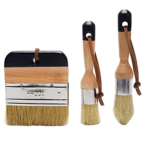 ANCLLO 3 Stück Kreide- und Wachs-Pinsel, Borsten, Schablonenpinsel für Holzmöbel, Heimdekoration, einschließlich flacher Spitze und runder Kreidepinsel