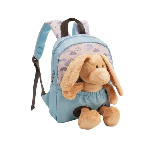 NICI Rucksack mit Plüschtier Hase 25cm - hellblau - Kindertaschen mit integriertem Plüschtier, ideal für kleine Abenteurer. Der Rucksack bietet Stauraum für Snacks und Trinkflasche, während der flauschige Hase zum Spielen und Kuscheln einlädt.