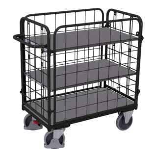 Cordes Etagenwagen niedrig RAL 7016 - Praktischer Küchenwagen aus robustem Stahlrohr, ideal für Lager und Werkstatt. Niedrige Bauweise für einfache Beladung und ergonomischer Schiebegriff für komfortable Handhabung.