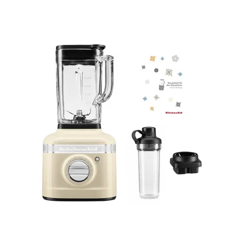 KitchenAid K400 Standmixer Smoothiepaket in Créme - Leistungsstarker Standmixer mit 1.200 Watt, asymmetrischen Klingen für perfekte Mixresultate und praktischen 500 ml Mitnahmebehälter für Smoothies unterwegs.