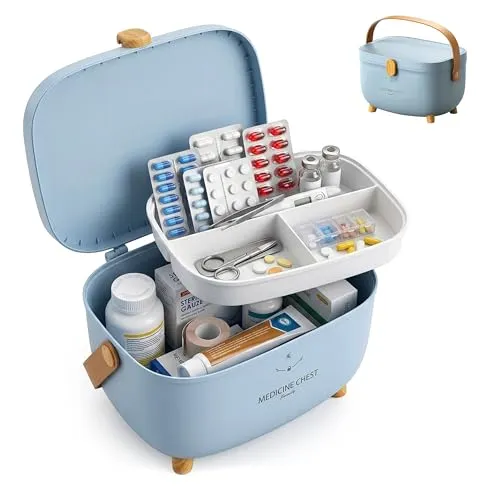 relaxdays Erste-Hilfe-Koffer Medizinbox aus Kunststoff, blau - Praktischer Erste-Hilfe-Koffer aus robustem Kunststoff für die übersichtliche Aufbewahrung von Verbandsmaterial. Ideal für Haushalt, Büros und Sportvereine – mit großem Fach und entnehmbarem Einsatz für schnellen Zugriff im Notfall.
