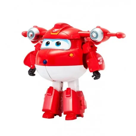 Super Wings Transforming Jett 12 cm - Blitzschnell und Transformierbar - Spielfigur Jett aus Staffel 4 der beliebten TV-Show, verwandelt sich in nur 10 Schritten vom Flugzeug zum Roboter. Ideal für Super Wings-Fans ab 3 Jahren, ohne Batterien!