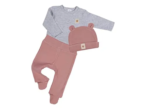 Clinotest Erstausstattungspaket 3tlg Set Baby - Rosa Bärchen-Mütze, Langarm-Shirt und Hose - Erstausstattungspaket für Babys, ideal für den ersten Kleiderschrank, aus 100% Baumwolle für höchsten Komfort und Pflegeleichtigkeit.