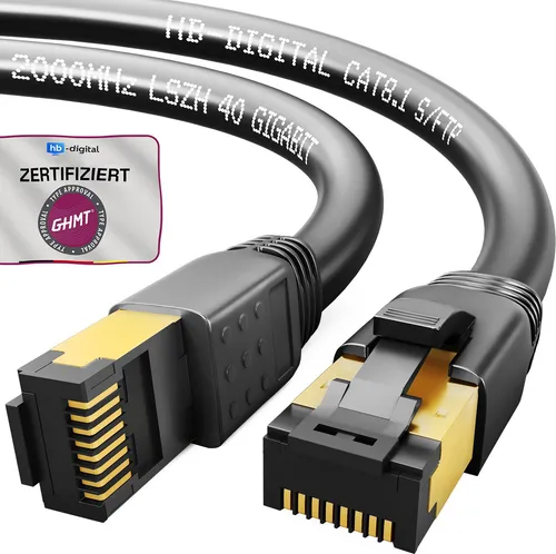 hb-digital 1m RJ45 Patchkabel CAT 8.1 S/FTP LSZH schwarz