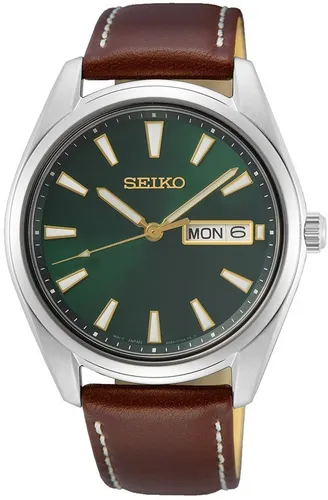 Seiko Herren-Uhr Quarz Edelstahl mit Lederband SUR449P1 - Armbanduhren für Herren mit kratzfestem Saphirglas, robustem Edelstahlgehäuse und hochwertigem Lederarmband für maximalen Tragekomfort.
