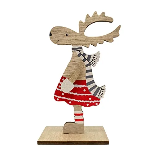 Oblique Unique® Holz Rentier Elch Aufsteller Deko Weihnachten Weihnachtsdekoration Tischdeko Holz Deko Figur für Weihnachten Weihnachtsdeko