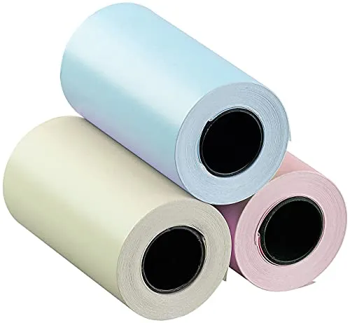 Callstel Thermorollen: 3er-Set selbstklebende Etiketten-Rollen, 57 mm Breite, je 4,5 m, bunt (Selbstklebende Thermorollen, Thermopapier BPA-frei, Flaschenetiketten)