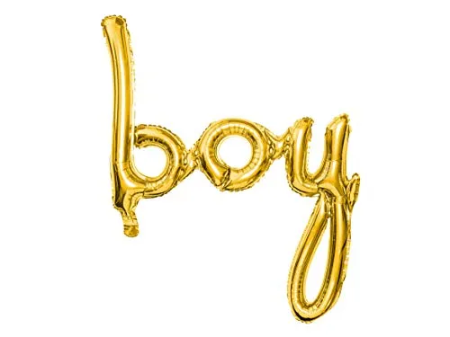 PartyDeco Folienballon Boy Junge Aufschrift in Gold- Dekoration für Gender Reveal Baby Shower- Luftballon für Hel Luft Größe ca 63,5x74 cm Ballongirlande für Geburtstag Geburtstag