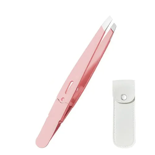 Eupneicu Pinzette, Pinzette Für Augenbrauen, Edelstahl Schräge Haarentfernungspinzette, Premium, Für Augenbrauen,Bart,Splitter Und Sämtliche Arten Von Haaren [Rosa]