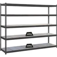 Proregal Schwerlastregal 120x200 cm - Werkstatteinrichtung mit 5 Stahlböden, Traglast von 400 kg pro Ebene, einfach montierbar und TÜV-zertifiziert für höchste Qualität. Ideal für Werkstatt und Lager.