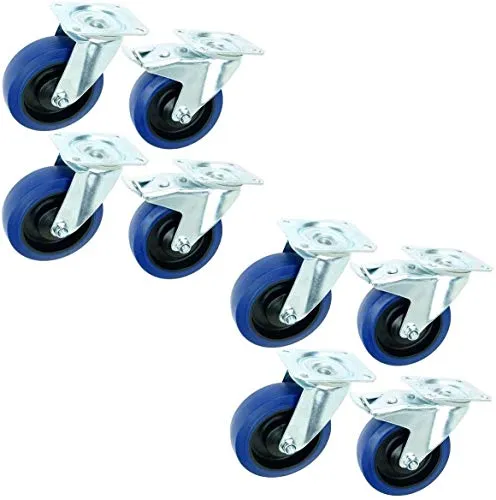 Satz 125 mm BLUE WHEELS Lenkrollen mit & ohne Bremse/Feststellbremse Transportrollen Schwerlastrollen 165 kg/Rad Blau - INDUSTRIEQALITÄT ECO (2 Satz Brems/Lenk) 2