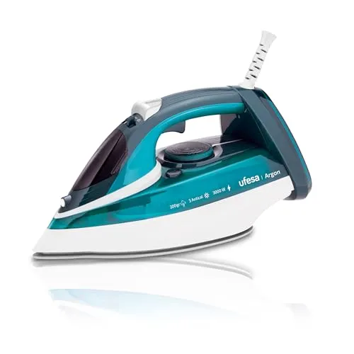 Ufesa Argon Dampfbügeleisen 3000W, Max 200gr und variabler Dampfhub 0-40gr /min, Keramiksohle, Dampf oder Trocken, Dreifaches Anti-Kalk-System, Anti-Tropf