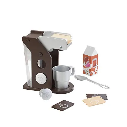 KidKraft Espresso Kaffeemaschine aus Holz für Kinderküche mit Kapseln, Spielküche Zubehör, Spielzeug für Kinder ab 3 Jahre, 63379