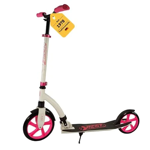 Best Sporting Scooter für Erwachsene und Kinder - Klappbarer Roller in Pink-Weiß - Kickscooter mit höhenverstellbarem Design, ABEC-7-Kugellager für sanfte Fahrten und kompakter Klappfunktion für einfachen Transport.