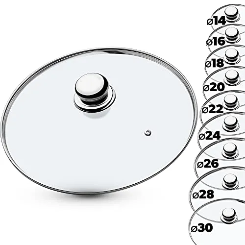 KADAX Glasdeckel, Topfdeckel Ø28 cm, hitzebeständig, mit Dampfloch, und Stahlgriff, Universaldeckel für Töpfe & Pfannen, klare Sicht, dicht schließend