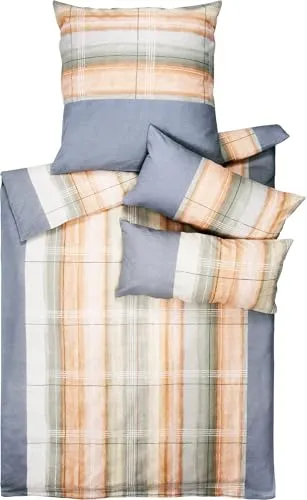 Dyckhoff Bettwäsche Weichfrottier grau-apricot Größe 1x 135x200 cm + 1x 40x80 cm