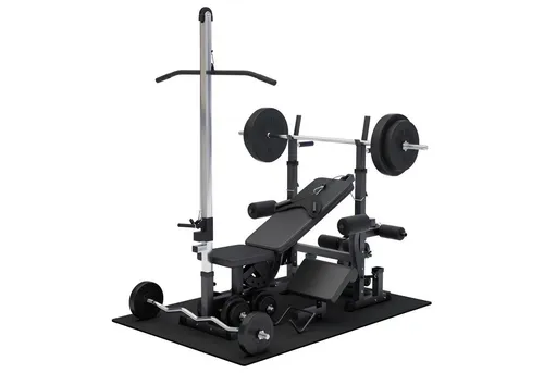 GORILLA SPORTS Multipresse mit verstellbarer Hantelablage - Vielseitige Multipresse mit Latzugturm, Butterfly und Curlpult, ideal für ein komplettes Workout zu Hause und maximalem Trainingsgewicht von 100 kg.