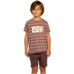 ESKIMO Jungen Schlafanzug Pyjama Shorty 100% Baumwolle Ringel pflaume Gr. 116