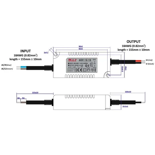 GLP AGV-12-12 LED-Treiber, Konstantspannung, IP40, 12V-, 1A, Schaltnetzteil