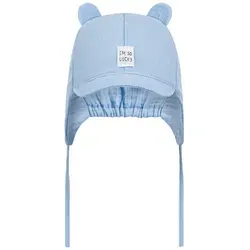 Smarilla Erstlingsmütze Bindemütze Schirmmütze Babymütze Musselin blau 38/40