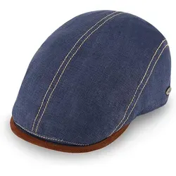 fiebig Brighton Flatcap aus Leinen | Schirmmütze mit Baumwollfutter | Schiebermütze mit Kontrastnähten (60-XL, Jeansblau)