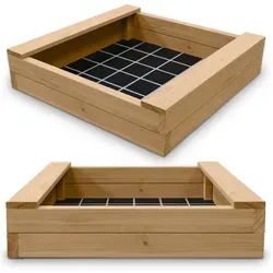 Gartenwelt Riegelsberger Sandkasten BULLE Sandkasten aus Lärche natur 45 mm inkl. Sitzbretter Bodenplane ohne Deckel | 195 cm x 195 cm
