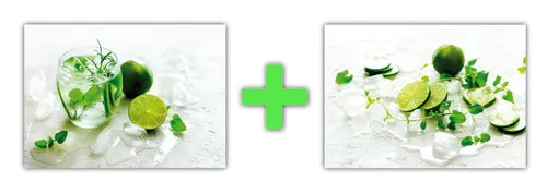 2x Poster 70 x 50cm Küche Wasser Limetten Minze Eis (F252+F253) Plakate gerollt