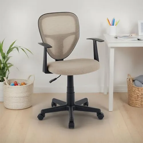 Kinderdrehstuhl STUDIO-1 höhenverstellbar, Taupe - Schreibtischstuhl Kinder ab 6 Jahren, Bürostuhl mit atmungsaktivem Mesh, Kinderstuhl für Schreibtisch, Drehstuhl für Kinderzimmer mit Armlehnen